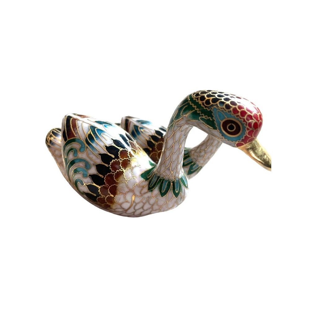 Vintage Cloisonne Enamel Pair of Ducks Figurine Vibrant Colors Water Fowl - Picture 5 of 8